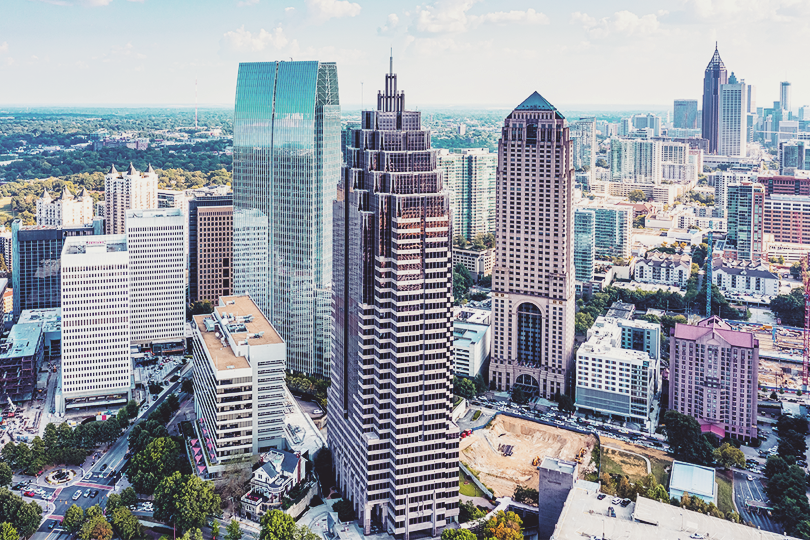 Aerial view downtown Atlanta skyline