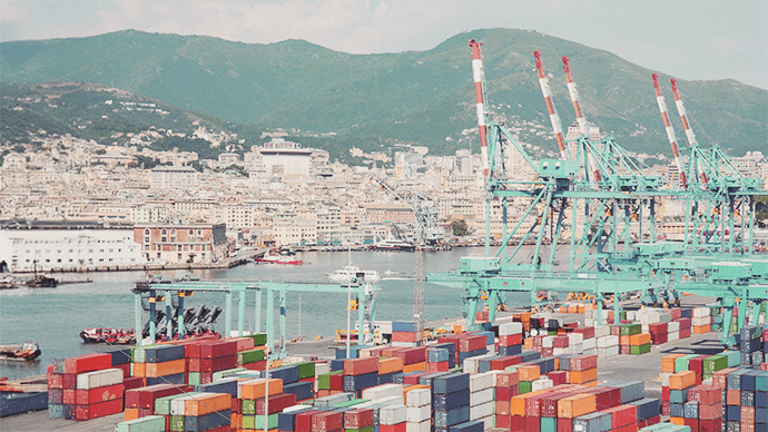Container Terminal in the port of Genoa Italy