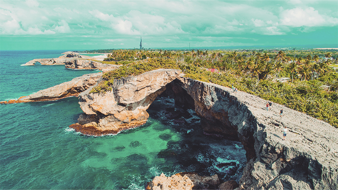 Aerial view of Cueva del Indio. Rock formation. Hatillo. Puerto Rico.