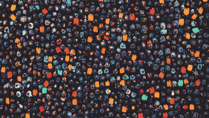 Large crowd of people viewed from above.