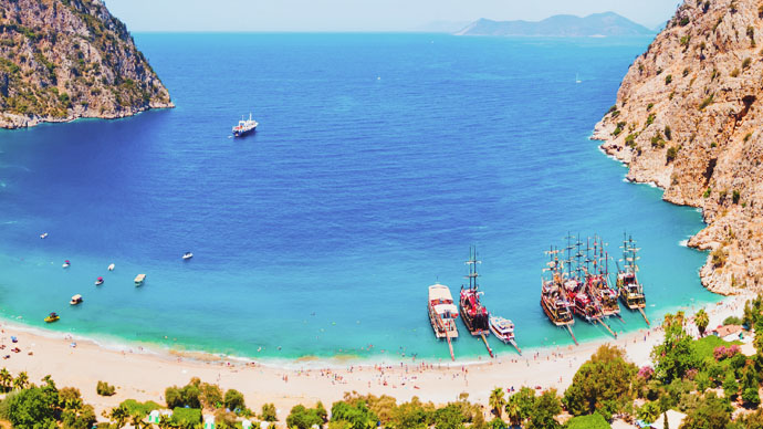Greek island beach, harbor