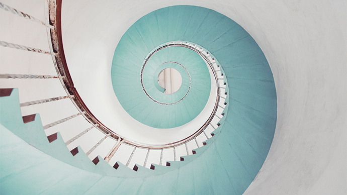 Looking up spiral staircase