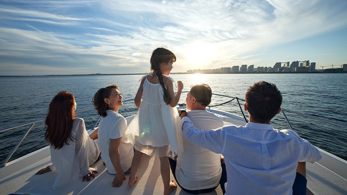 family on a boat