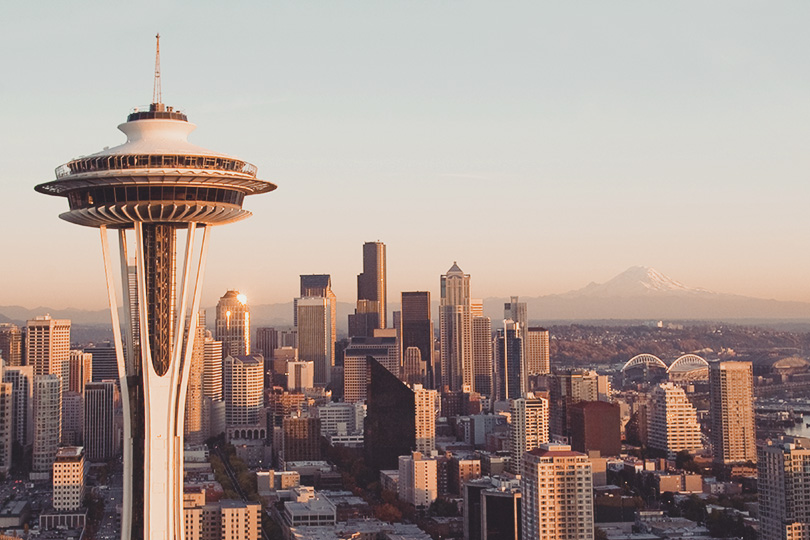 Seattle Space Needle with Mt. Rainier in the background