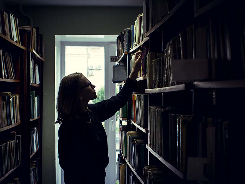 woman in library