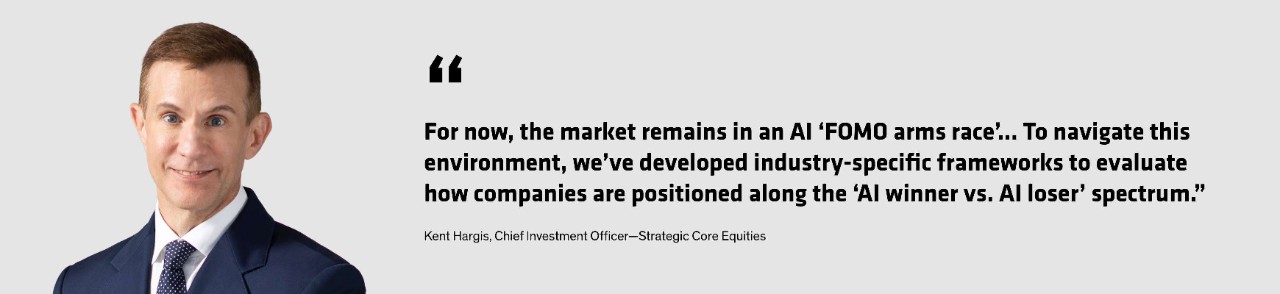 Kent Hargis quote: "For now, the market remains in an AI 'FOMO arms race.'...To navigate this environment..."